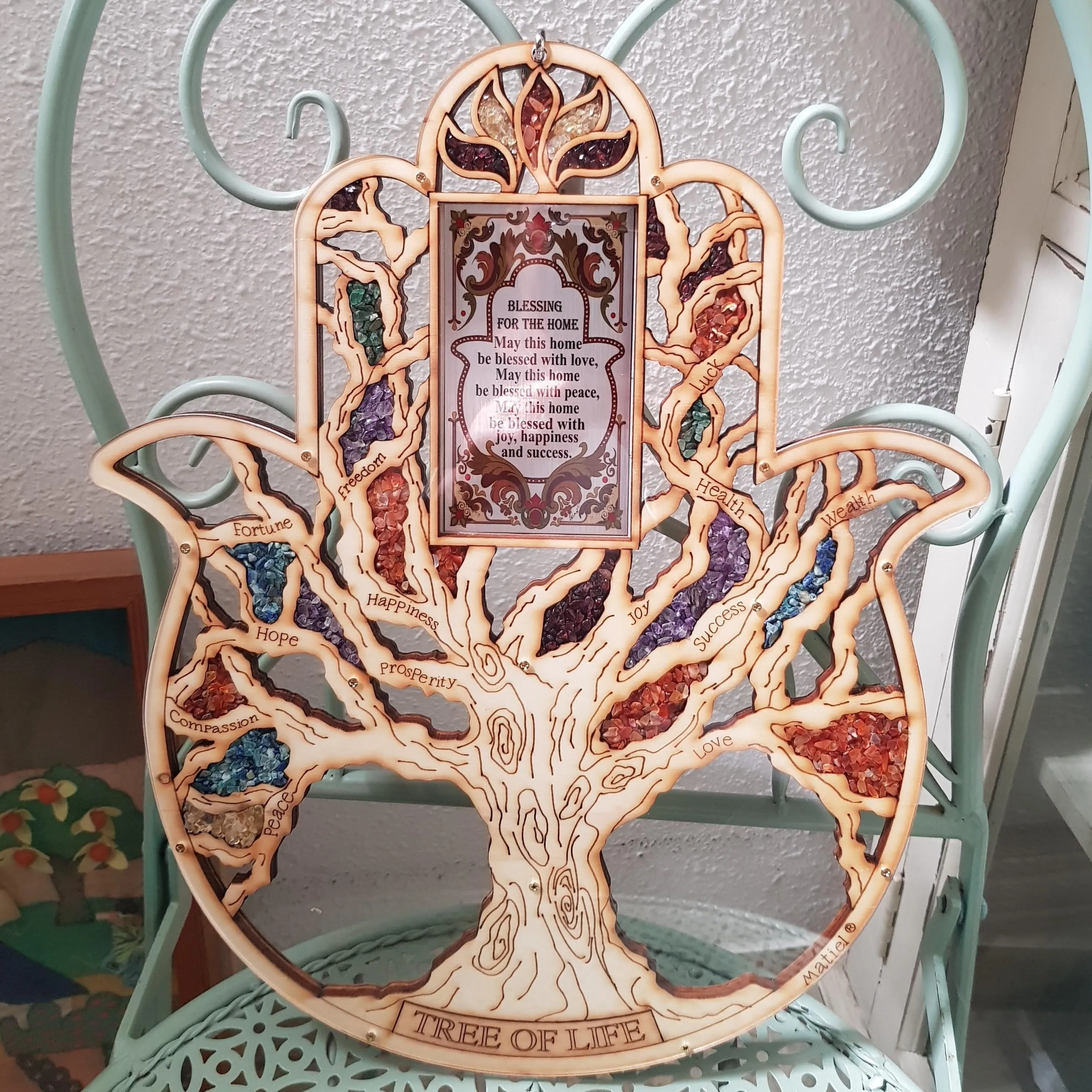 Large Hamsa for home. Unique Home Blessing Tree of Life Hamsa. Israeli Jewish Gift 40 cm x 34 cm