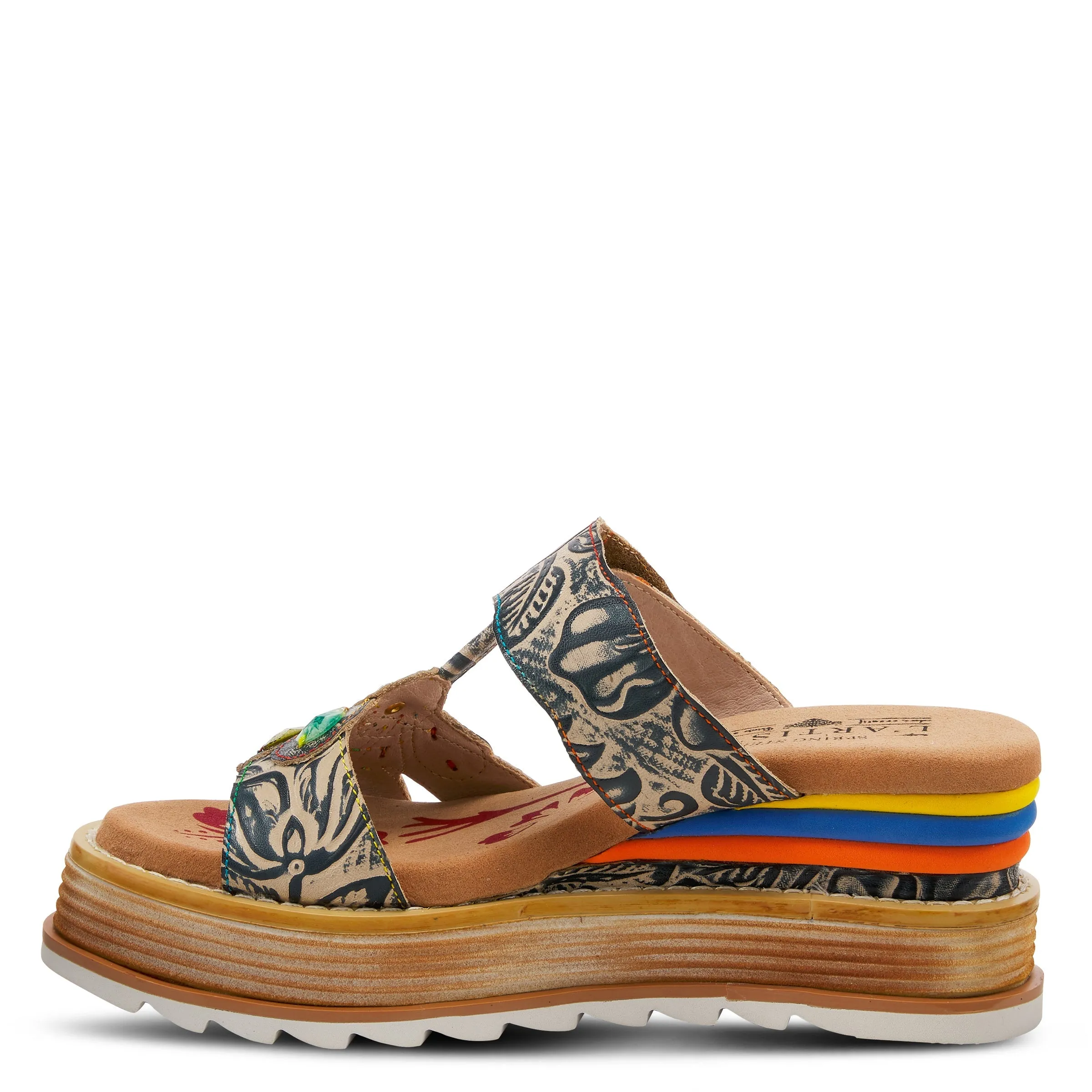 L'ARTISTE PEACOCK SLIDE SANDALS