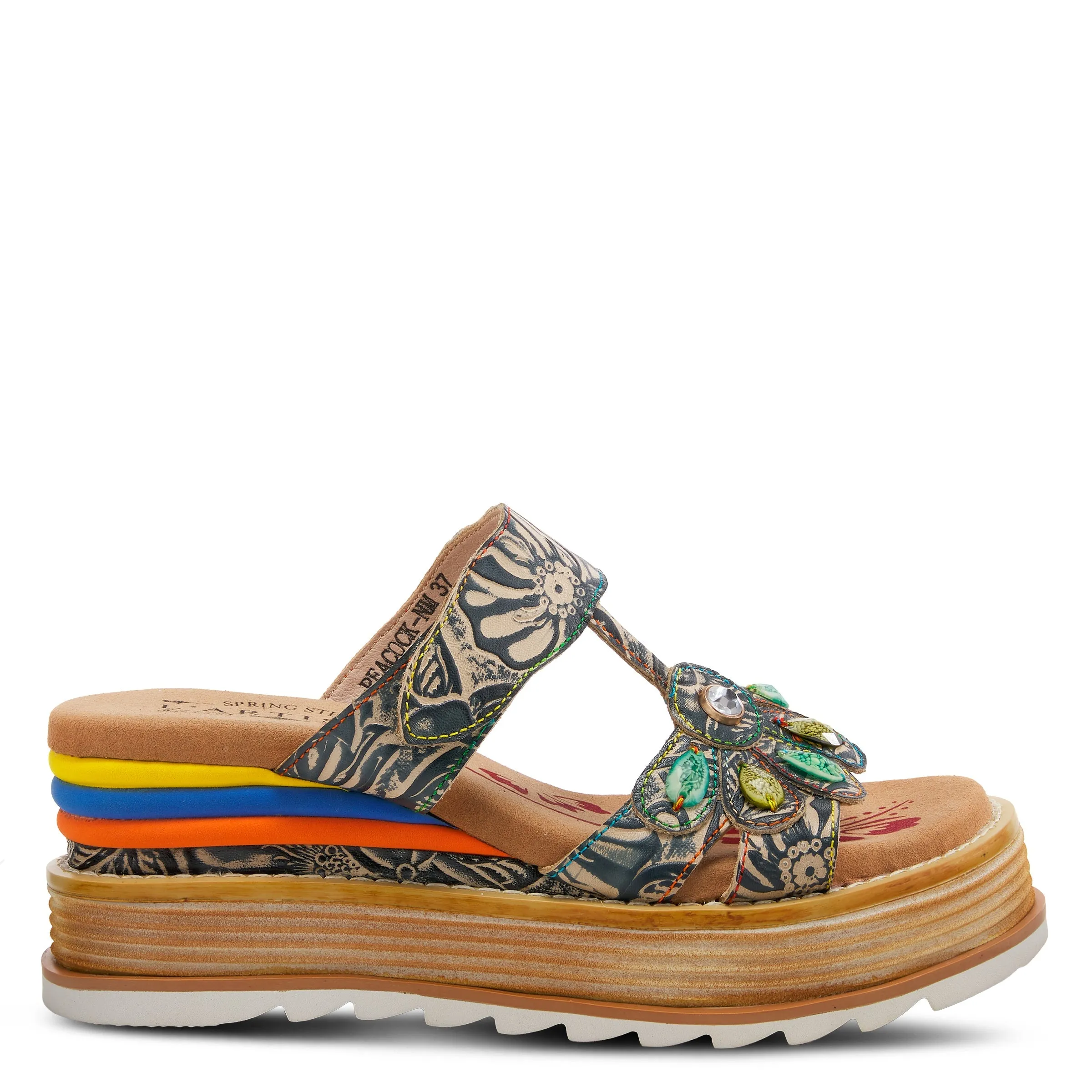 L'ARTISTE PEACOCK SLIDE SANDALS