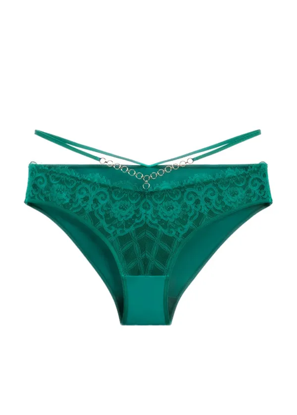 LILLIAN Plus Green Floral Lace Brief Panties