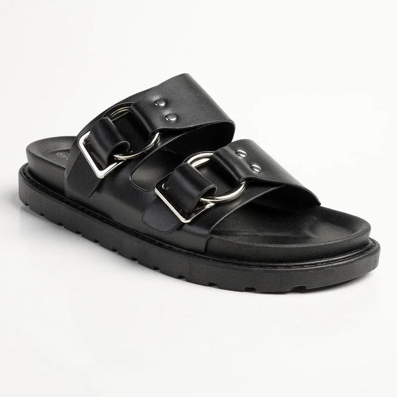 Madison Ayla Double Strap Sandals - Black