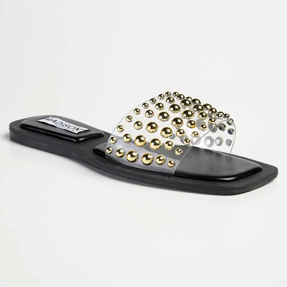 Madison Janine Studded Push In Mule - Clear / Black