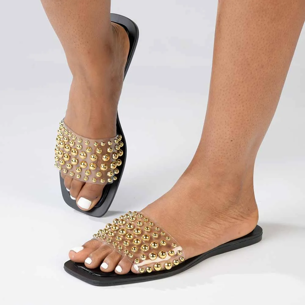 Madison Janine Studded Push In Mule - Clear / Black