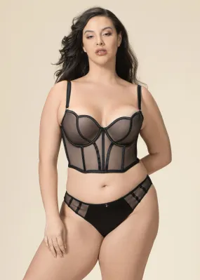 MARLENE Plus Underwired Black Mesh Demi Corset Long Bra