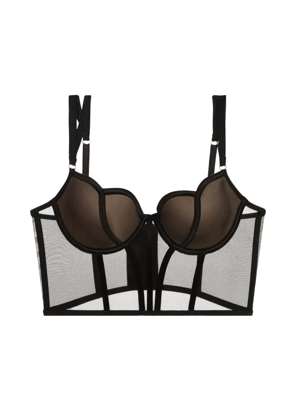 MARLENE Plus Underwired Black Mesh Demi Corset Long Bra