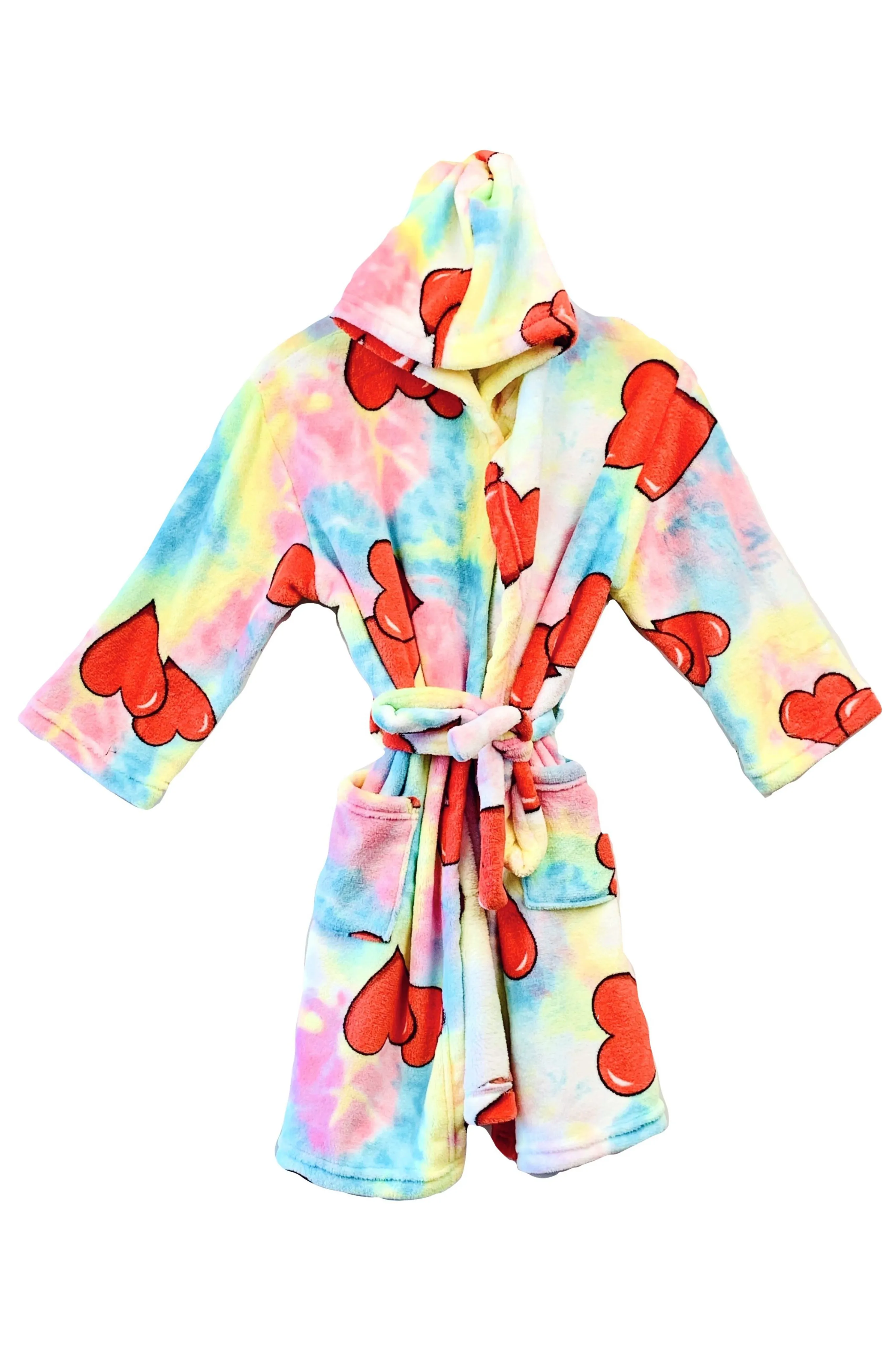 Multi tie dye hearts fuzzy robe