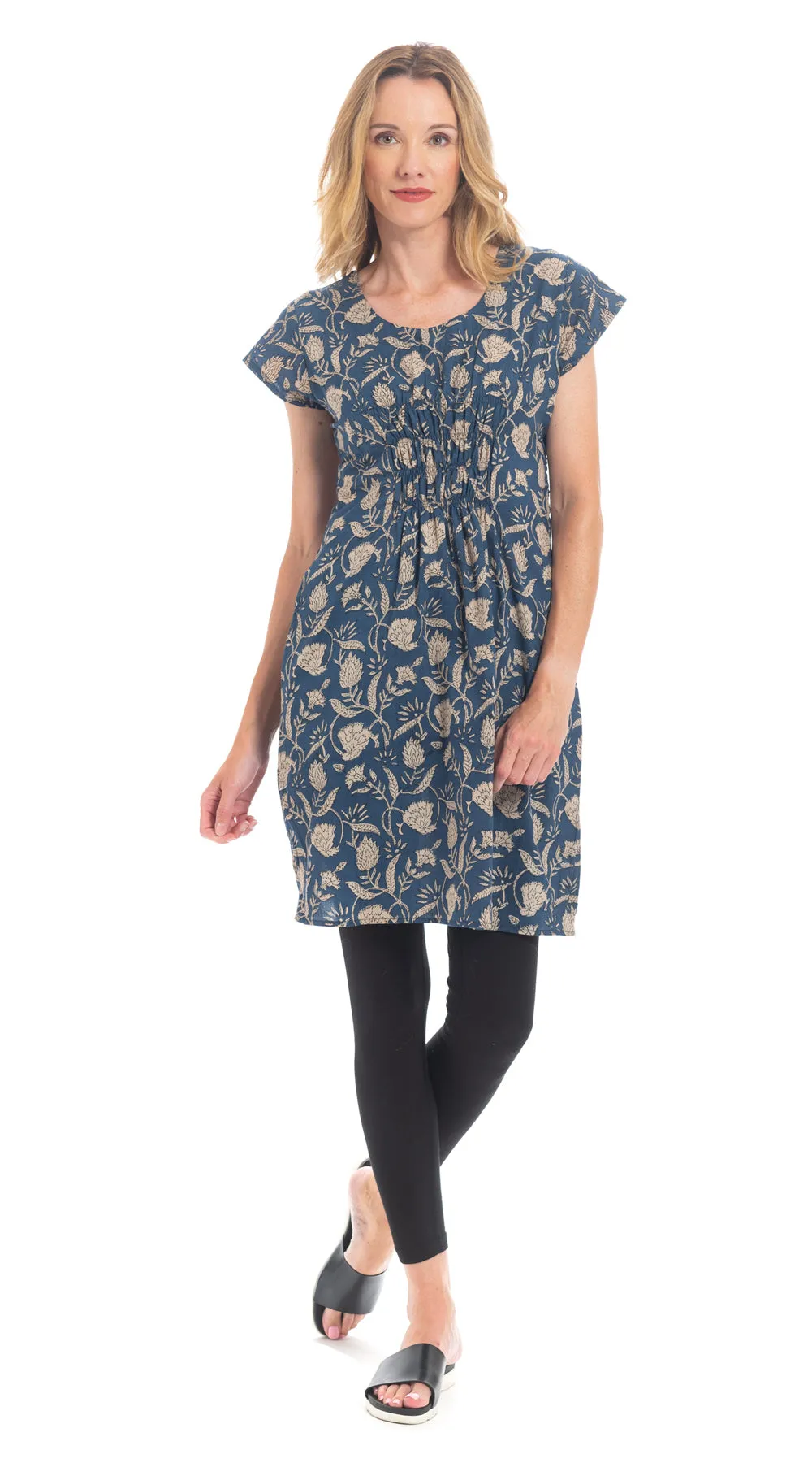 Olivia Dress - sapphire blockprint - org.cotton