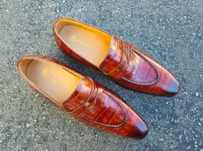 Penny Loafer Features Alligator Embossed Calfskin