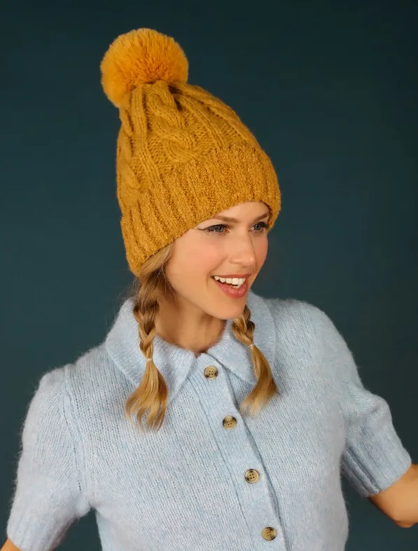 Powder - Freya Knitted Bobble Hat - Mustard