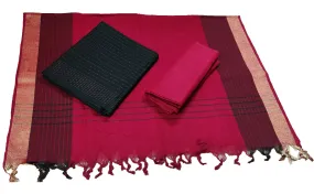 Punekar Cotton 100% Handloom Cotton Black & Red Color Women Dress Unstitched Fabric