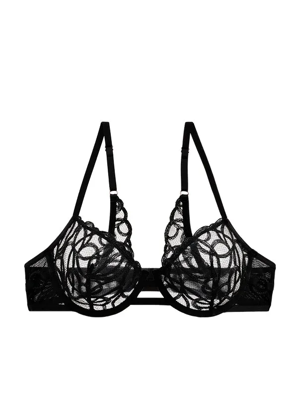 RUBY Plus Sexy Unlined Black Lace Underwired Demi Bra