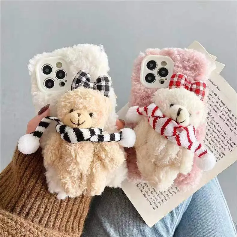 Scarf Bear Fuzzy Phone Case