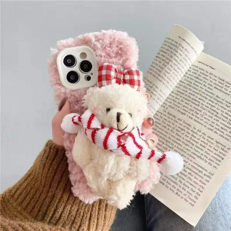 Scarf Bear Fuzzy Phone Case