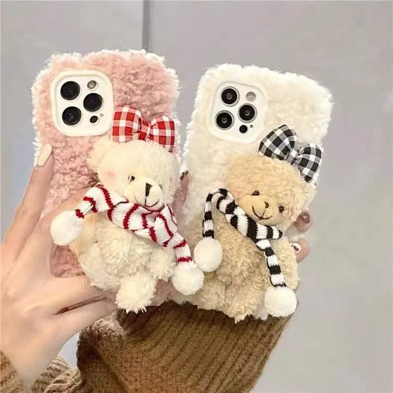 Scarf Bear Fuzzy Phone Case