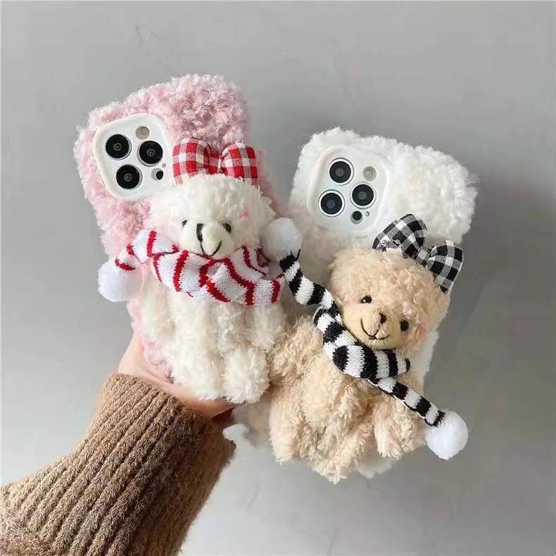 Scarf Bear Fuzzy Phone Case