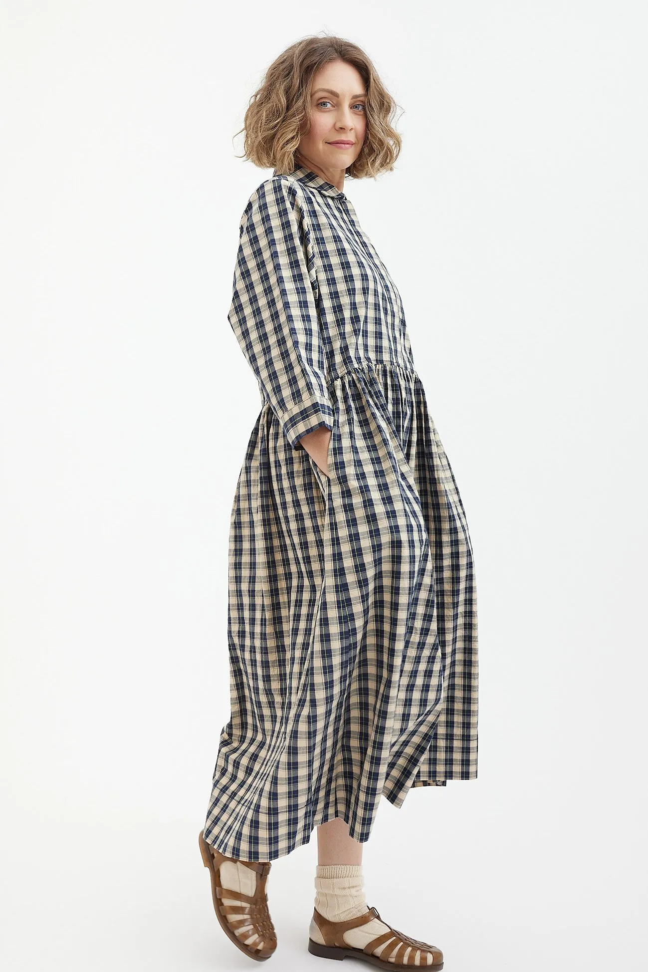 Toast - Check Organic Crinkle Poplin Shirt Dress