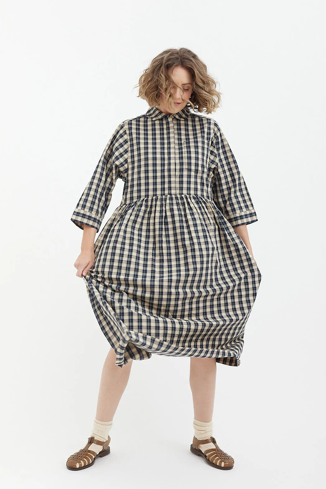 Toast - Check Organic Crinkle Poplin Shirt Dress