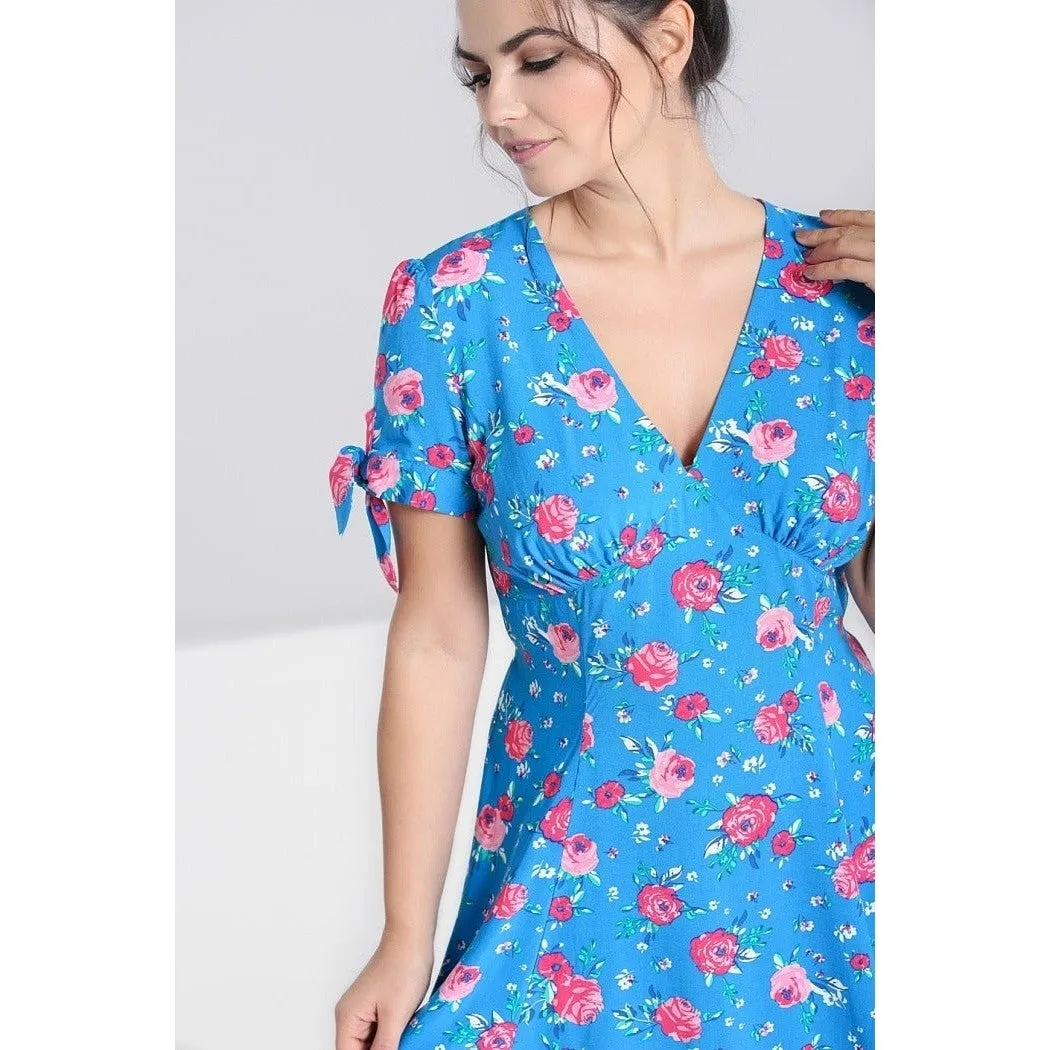 Vibrant Blue Pink Floral Fit And Flare Swing Dress